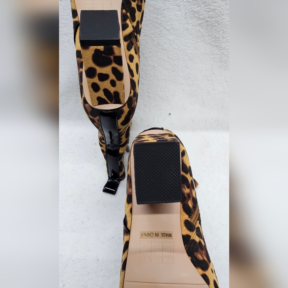 Womens Suede Leopard Print Boots With Square Heel Size 7.5 NEW - Picture 8 of 12